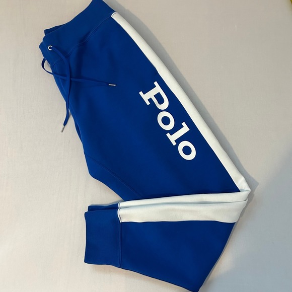 Polo Ralph Lauren Other - Polo Ralph Lauren Mens Medium Jogger Sweatpants Royal Blue White Stripe Spellout